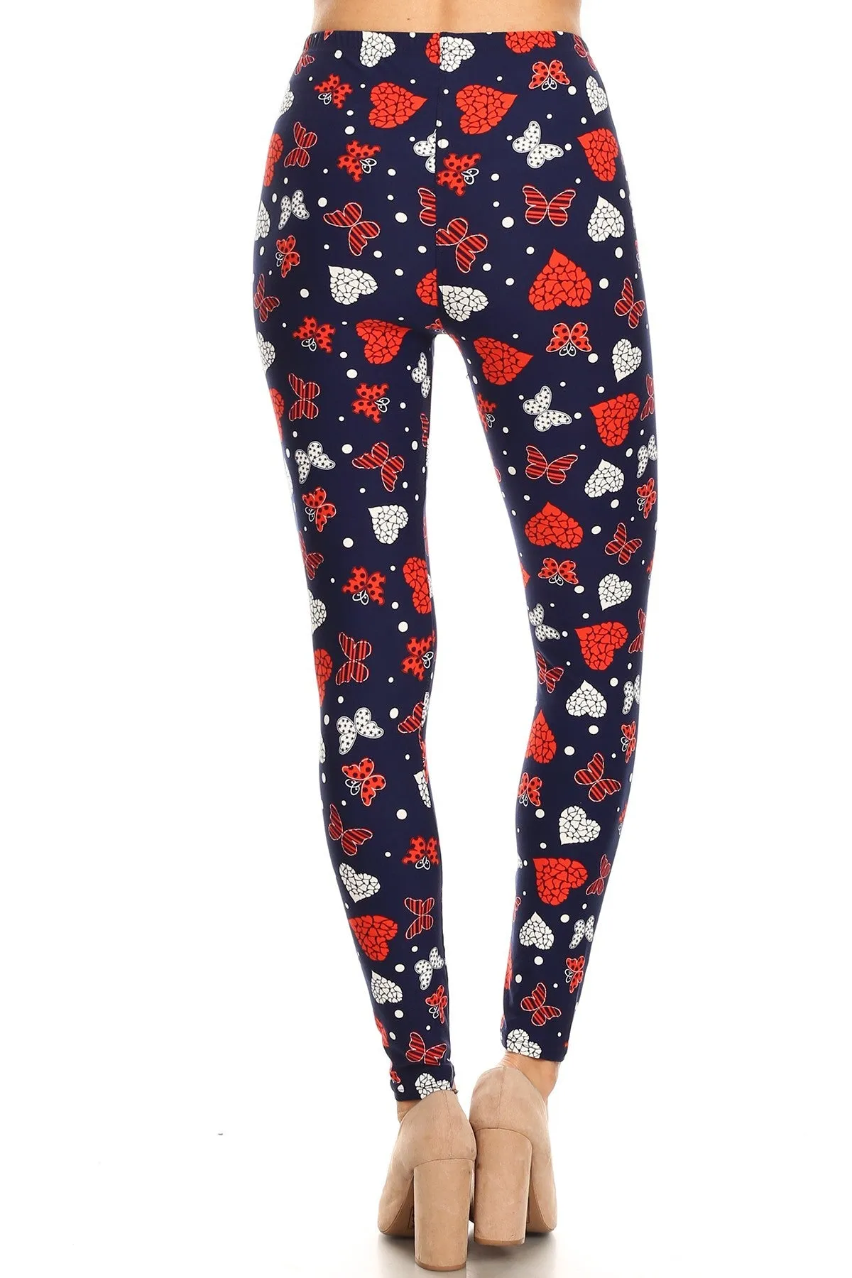 Women's 3X 5X Heart Butterfly Pattern Printed Leggings