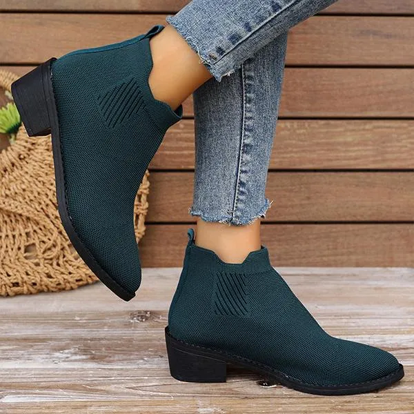 Women's Casual Flyknit Thick Heel Pointed Toe Ankle Boots 45432432S