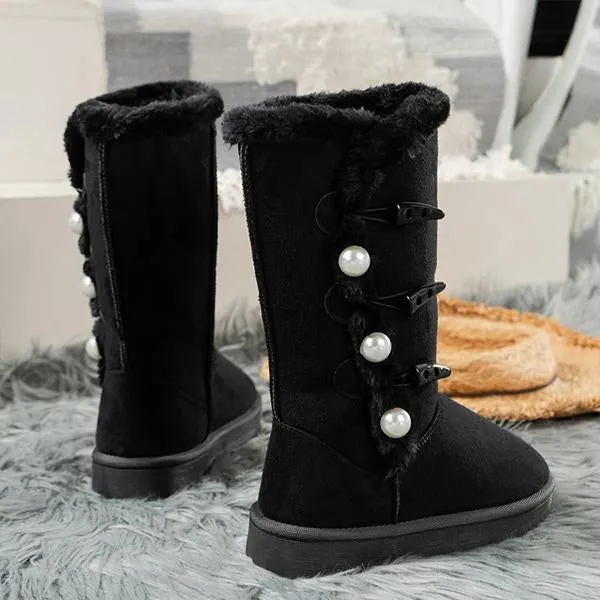 Women's Casual Pearl Button Decorated Long Snow Boots 26617893S