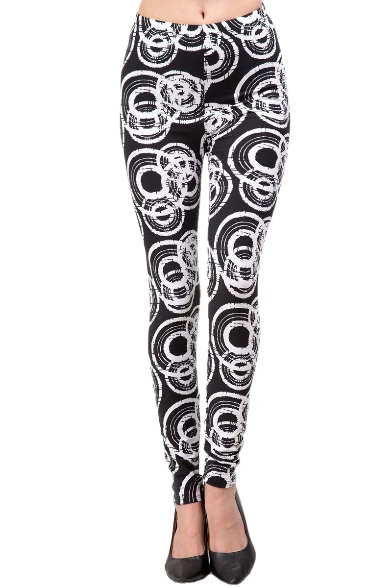 Women's Plus B&W Abstract Circle Pattern Printed Leggings