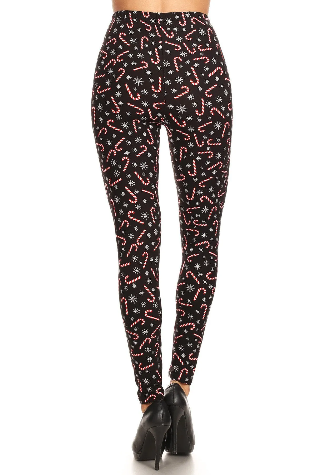 Women's Regular Candy Cane Snowflake Pattern Printed Leggings