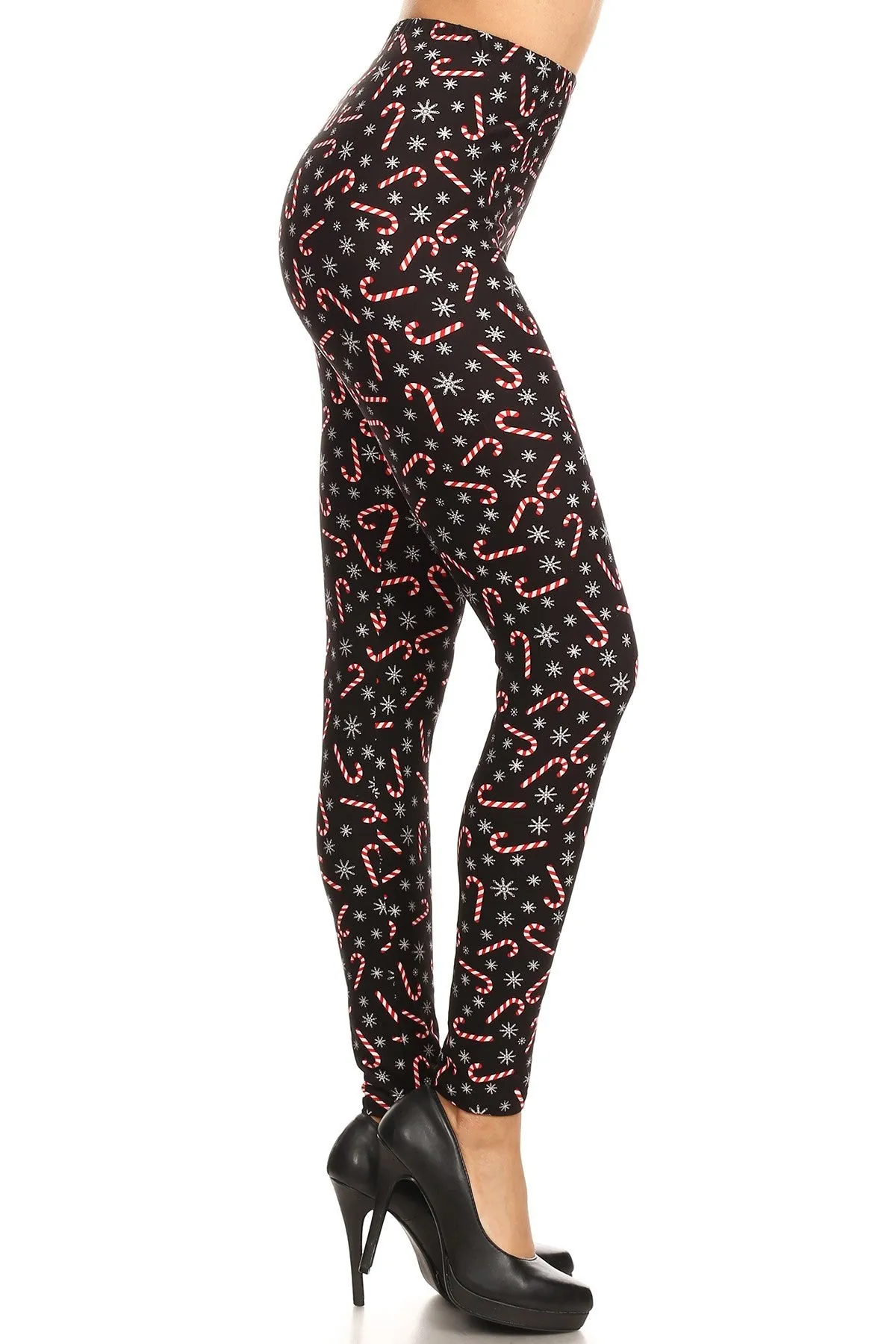 Women's Regular Candy Cane Snowflake Pattern Printed Leggings